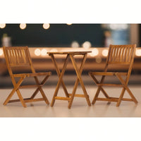 Acacia Wood Bistro Set With Folding Chairs And Coffee Table For Garden Balcony Patio