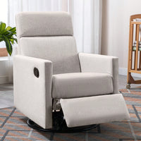 Plush Beige Upholstered Rocking Nursery Chair With Glider Swivel Recliner For Ultimate Comfort