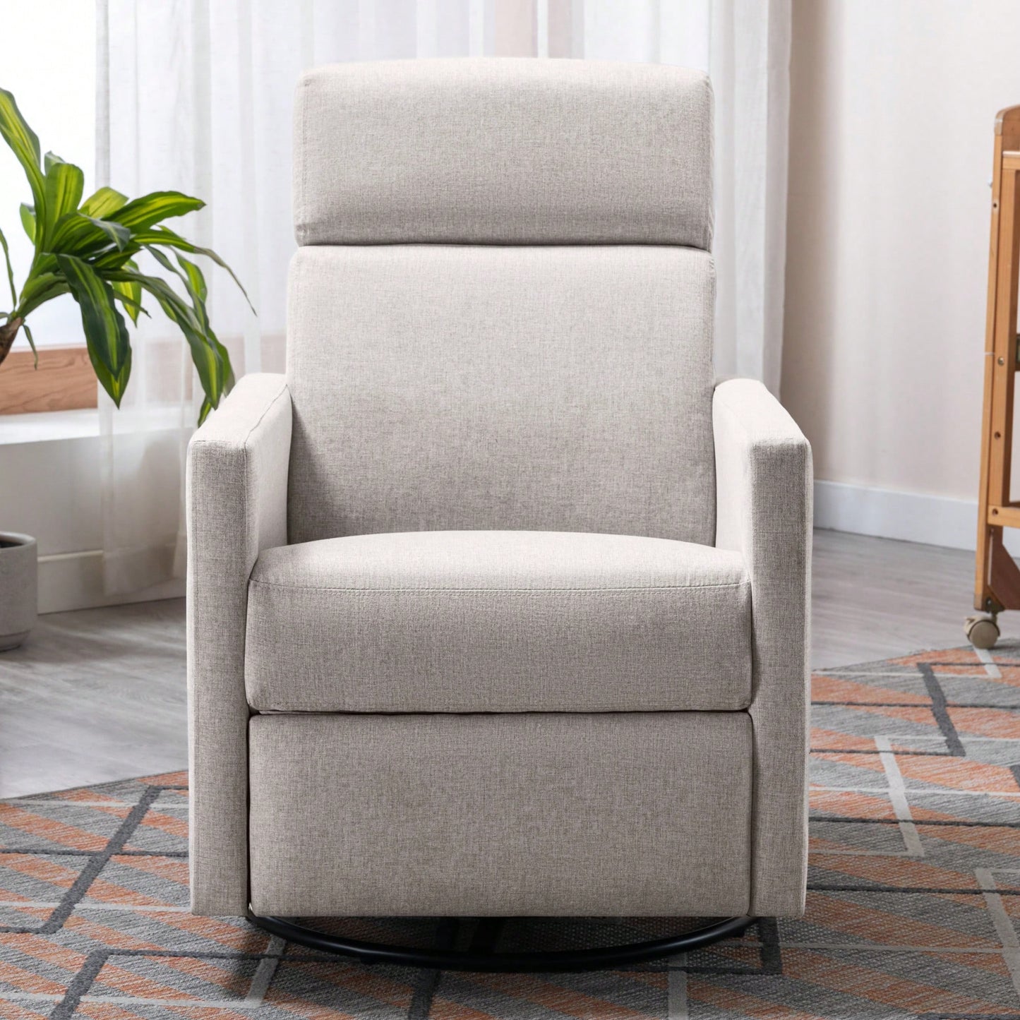 Plush Beige Upholstered Rocking Nursery Chair With Glider Swivel Recliner For Ultimate Comfort