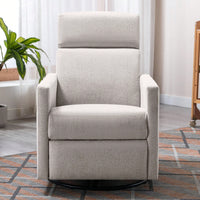 Plush Beige Upholstered Rocking Nursery Chair With Glider Swivel Recliner For Ultimate Comfort