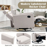 Plush Beige Upholstered Rocking Nursery Chair With Glider Swivel Recliner For Ultimate Comfort