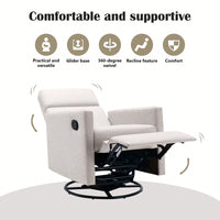 Plush Beige Upholstered Rocking Nursery Chair With Glider Swivel Recliner For Ultimate Comfort