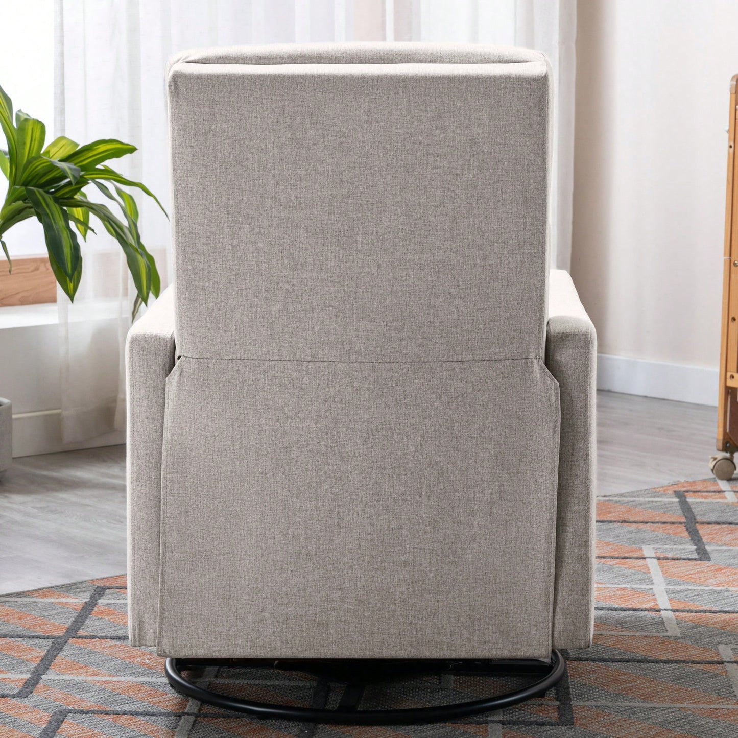 Plush Beige Upholstered Rocking Nursery Chair With Glider Swivel Recliner For Ultimate Comfort