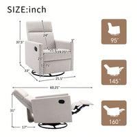 Plush Beige Upholstered Rocking Nursery Chair With Glider Swivel Recliner For Ultimate Comfort