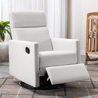 Plush Beige Upholstered Rocking Nursery Chair With Glider Swivel Recliner For Ultimate Comfort