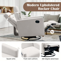 Plush Beige Upholstered Rocking Nursery Chair With Glider Swivel Recliner For Ultimate Comfort