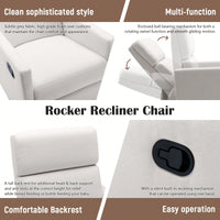 Plush Beige Upholstered Rocking Nursery Chair With Glider Swivel Recliner For Ultimate Comfort