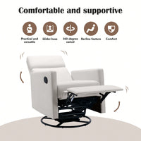 Plush Beige Upholstered Rocking Nursery Chair With Glider Swivel Recliner For Ultimate Comfort
