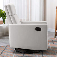 Plush Beige Upholstered Rocking Nursery Chair With Glider Swivel Recliner For Ultimate Comfort
