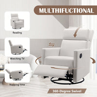 Plush Beige Upholstered Rocking Nursery Chair With Glider Swivel Recliner For Ultimate Comfort