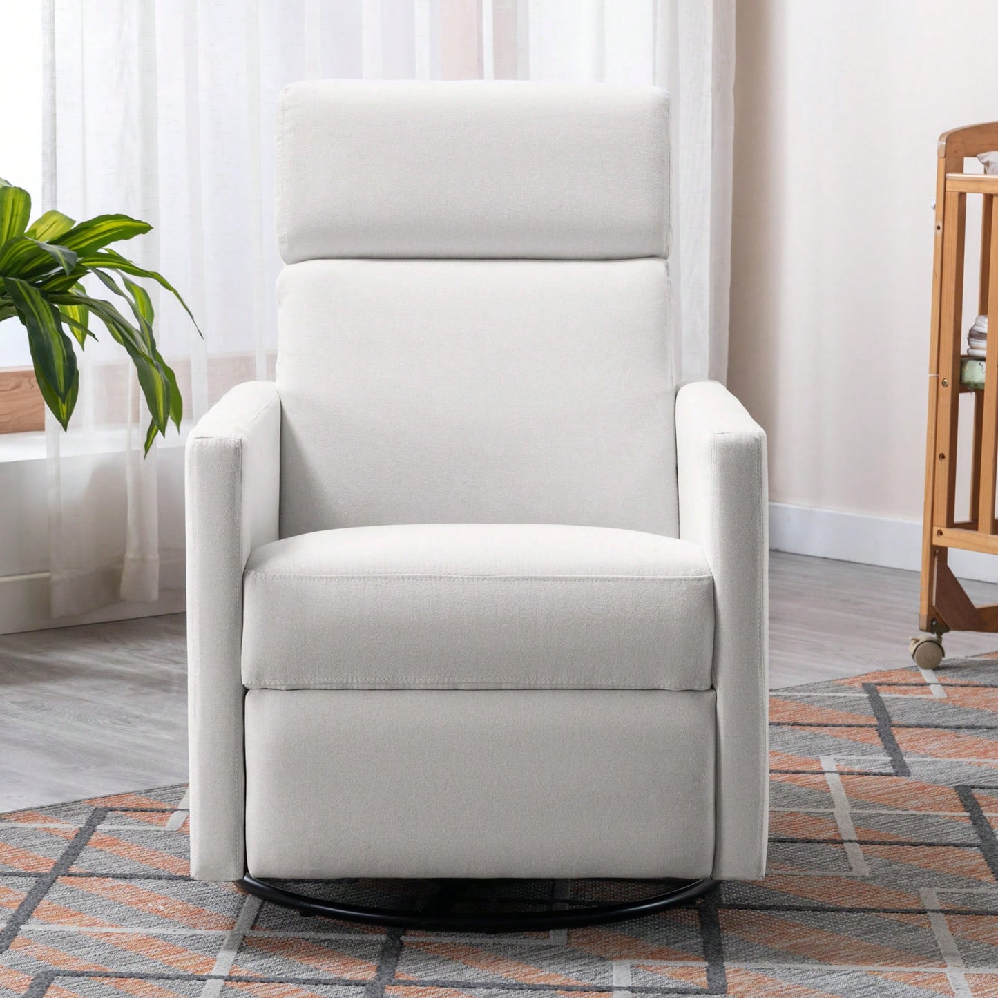 Plush Beige Upholstered Rocking Nursery Chair With Glider Swivel Recliner For Ultimate Comfort