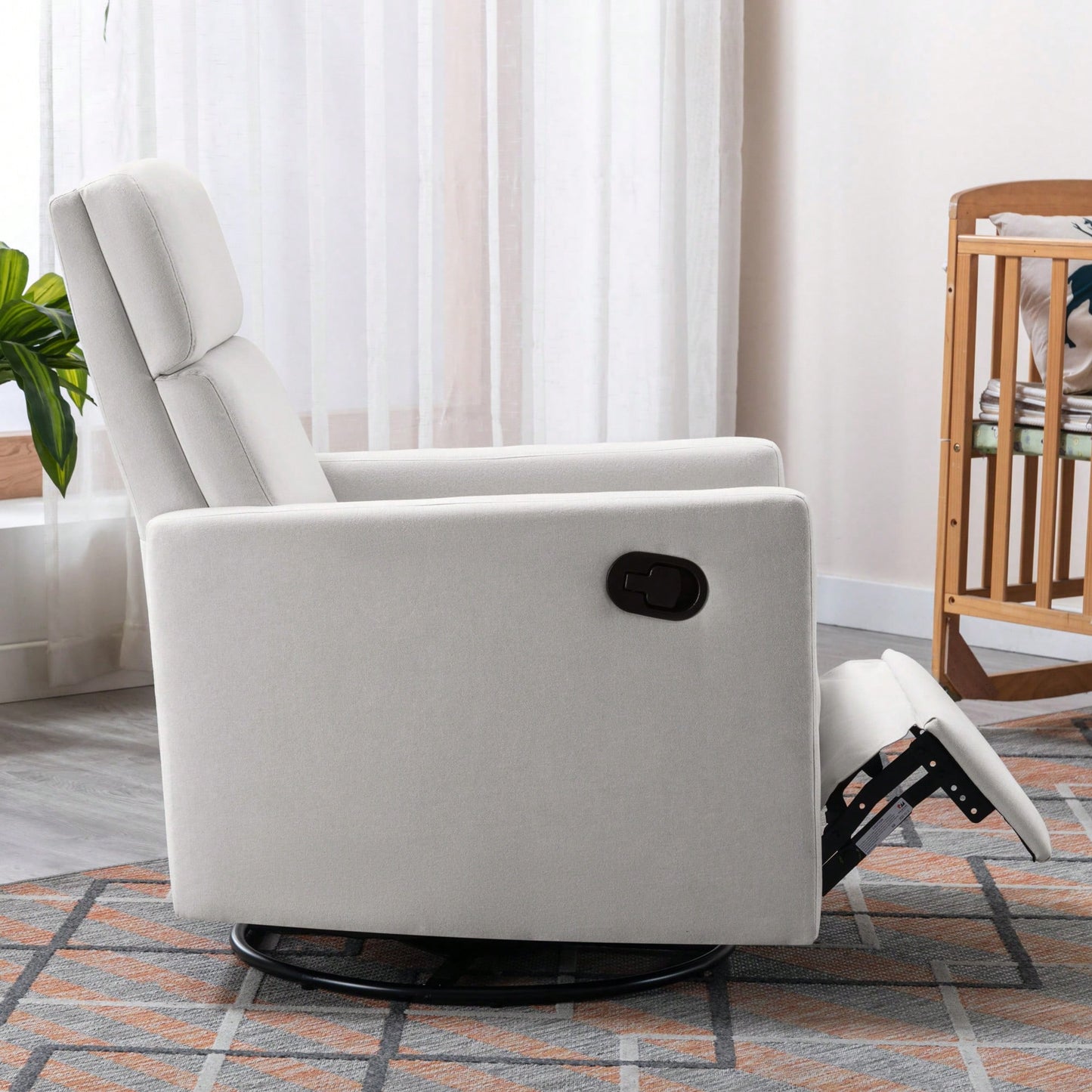 Plush Beige Upholstered Rocking Nursery Chair With Glider Swivel Recliner For Ultimate Comfort