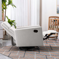 Plush Beige Upholstered Rocking Nursery Chair With Glider Swivel Recliner For Ultimate Comfort