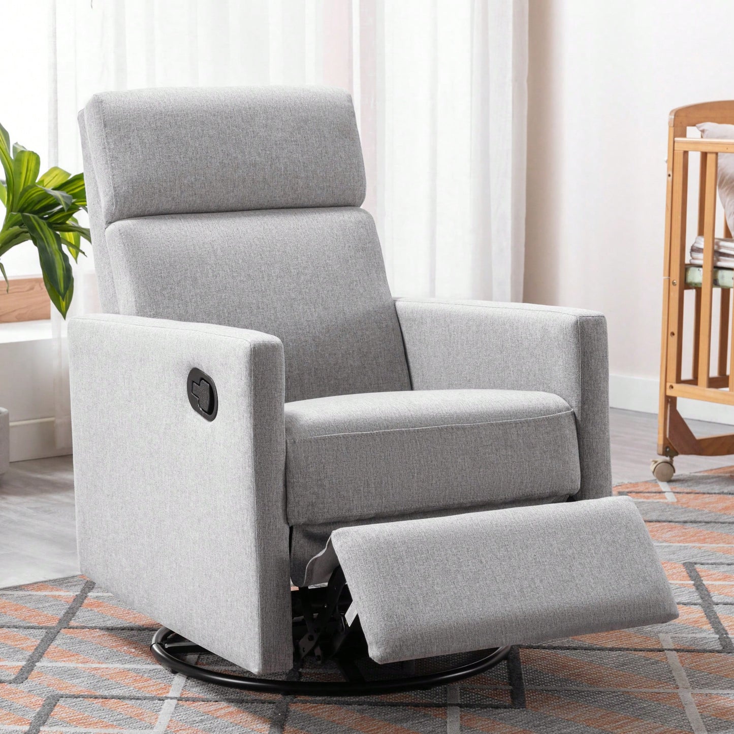 Plush Beige Upholstered Rocking Nursery Chair With Glider Swivel Recliner For Ultimate Comfort