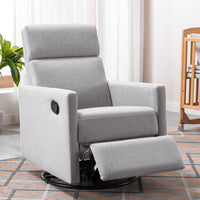 Plush Beige Upholstered Rocking Nursery Chair With Glider Swivel Recliner For Ultimate Comfort
