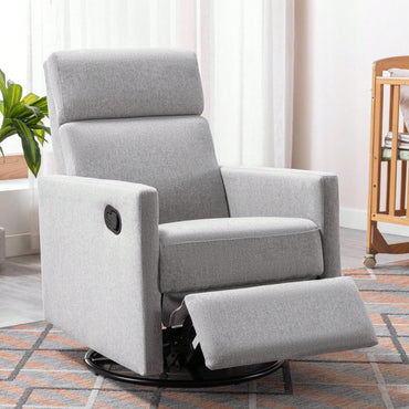 Plush Beige Upholstered Rocking Nursery Chair With Glider Swivel Recliner For Ultimate Comfort