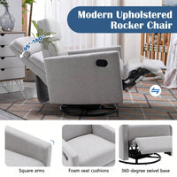 Plush Beige Upholstered Rocking Nursery Chair With Glider Swivel Recliner For Ultimate Comfort