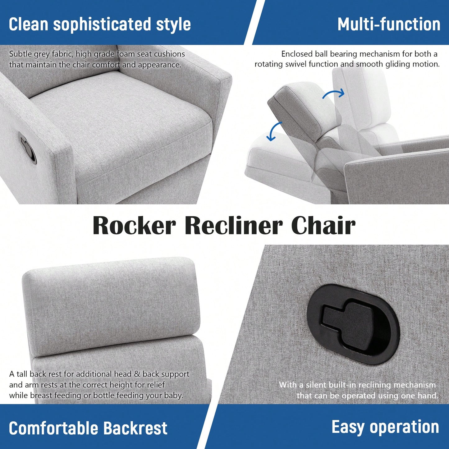 Plush Beige Upholstered Rocking Nursery Chair With Glider Swivel Recliner For Ultimate Comfort