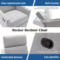 Plush Beige Upholstered Rocking Nursery Chair With Glider Swivel Recliner For Ultimate Comfort
