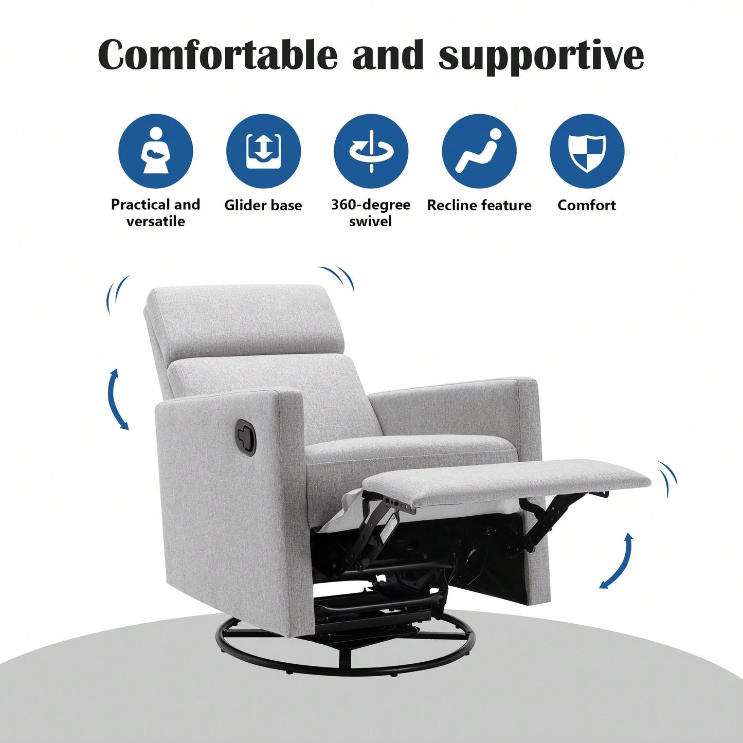 Plush Beige Upholstered Rocking Nursery Chair With Glider Swivel Recliner For Ultimate Comfort