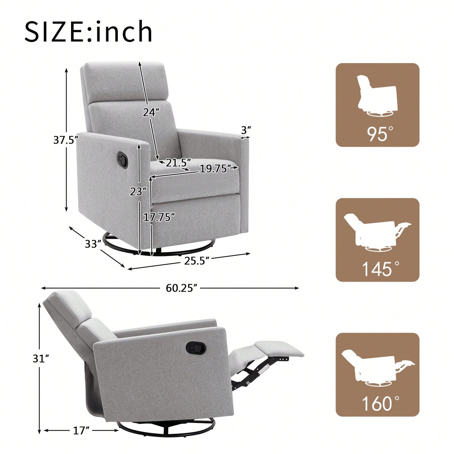 Plush Beige Upholstered Rocking Nursery Chair With Glider Swivel Recliner For Ultimate Comfort