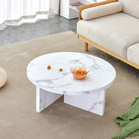 Modern White MDF Circular Pattern Coffee Table 31.4 Inch Ideal For Small Spaces And Living Rooms