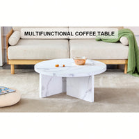 Modern White MDF Circular Pattern Coffee Table 31.4 Inch Ideal For Small Spaces And Living Rooms