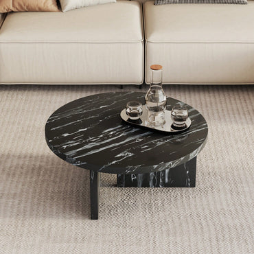 Modern White MDF Circular Pattern Coffee Table 31.4 Inch Ideal For Small Spaces And Living Rooms