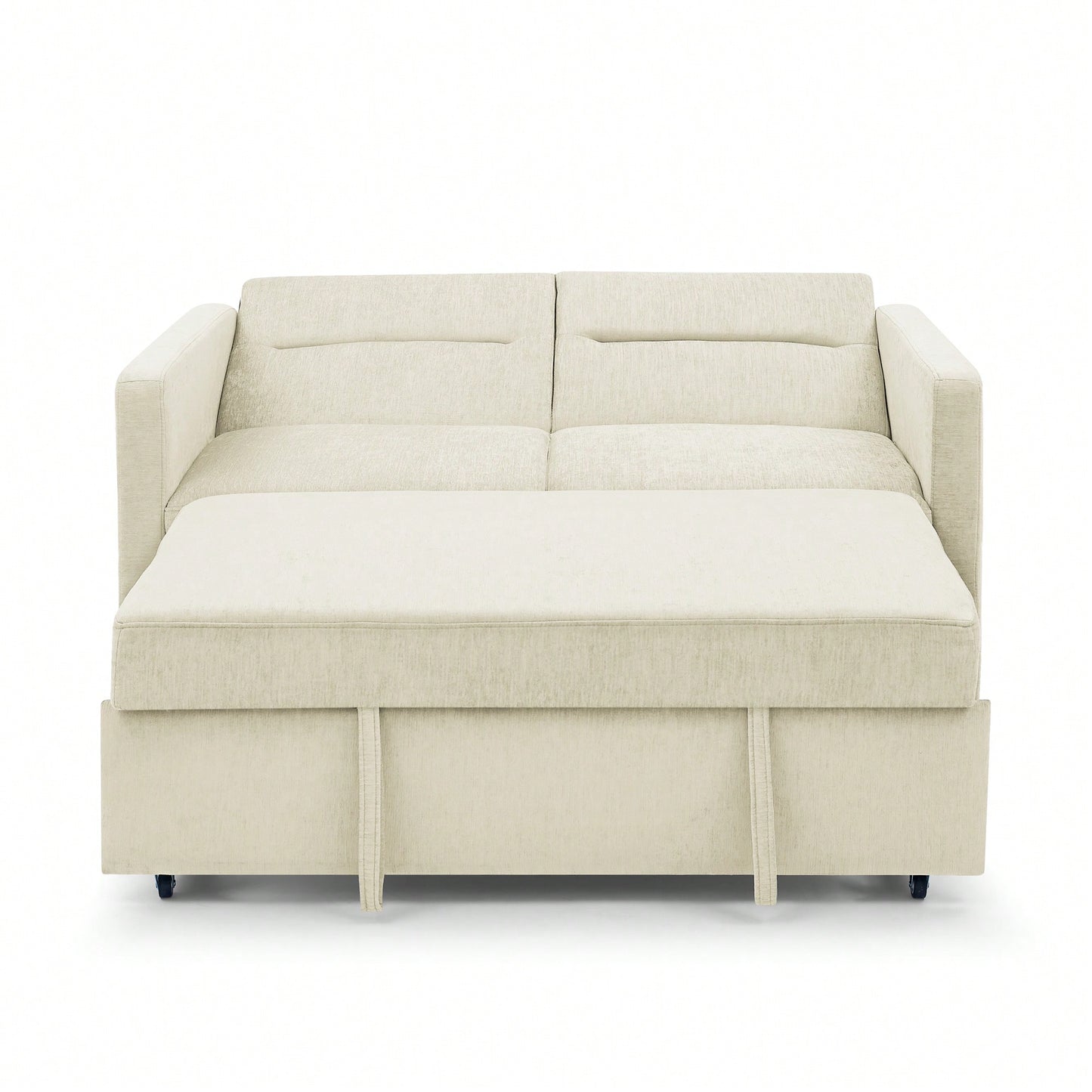 Versatile Beige Loveseat Sofa Bed With Pull-Out Bed Adjustable Backrest And Arm Pockets 54.5x33x31.5 Inches