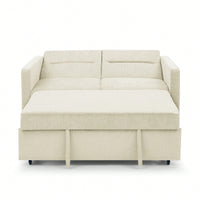 Versatile Beige Loveseat Sofa Bed With Pull-Out Bed Adjustable Backrest And Arm Pockets 54.5x33x31.5 Inches