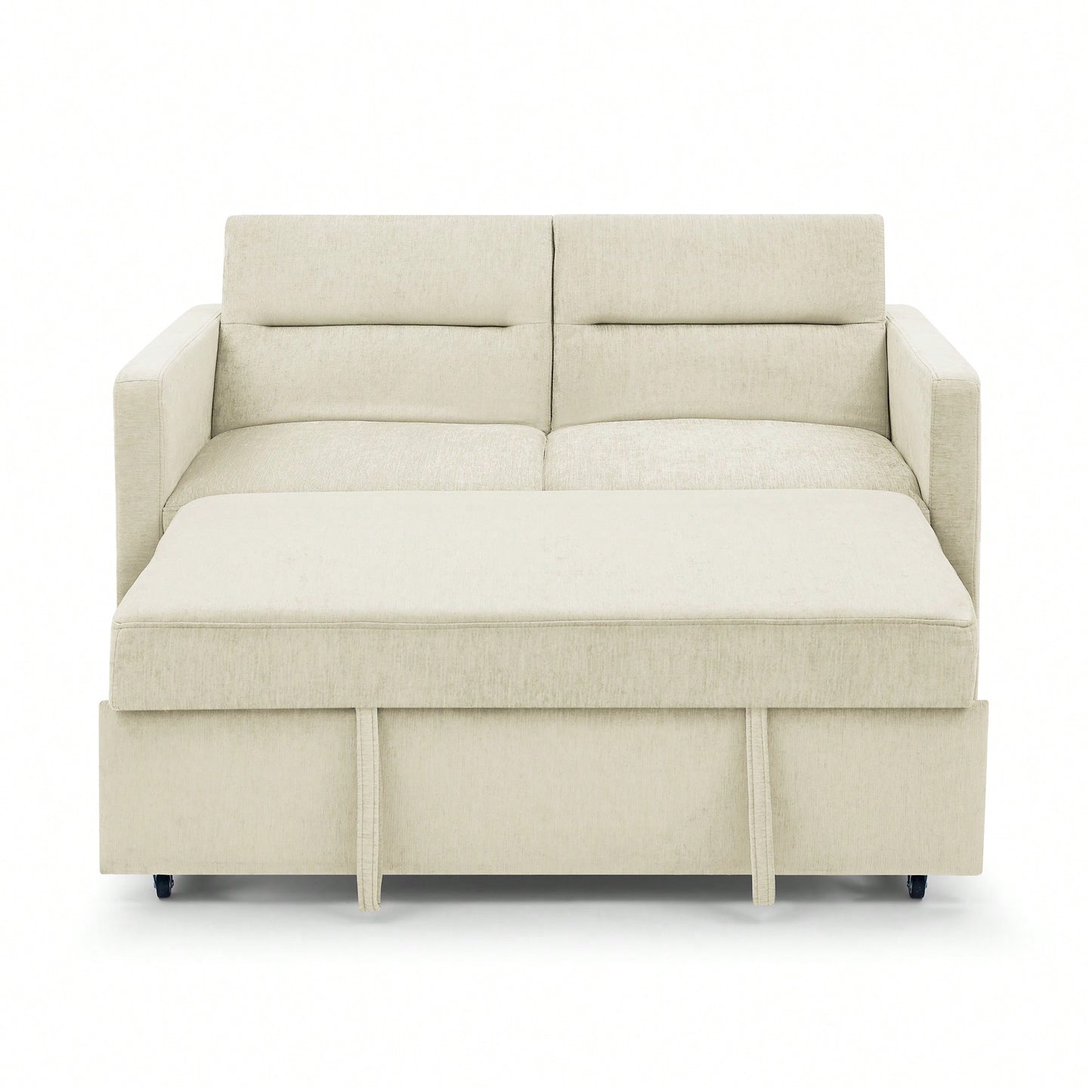 Versatile Beige Loveseat Sofa Bed With Pull-Out Bed Adjustable Backrest And Arm Pockets 54.5x33x31.5 Inches