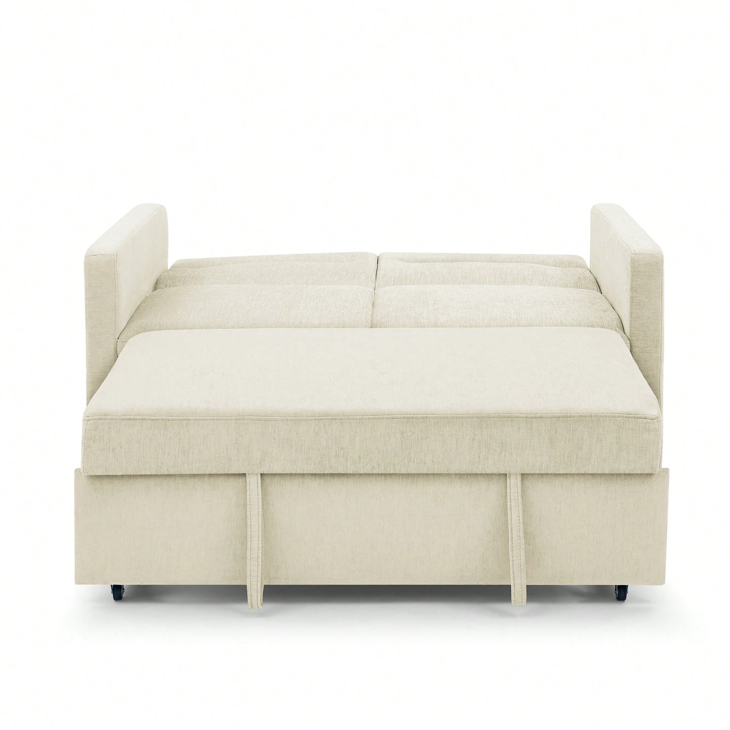 Versatile Beige Loveseat Sofa Bed With Pull-Out Bed Adjustable Backrest And Arm Pockets 54.5x33x31.5 Inches