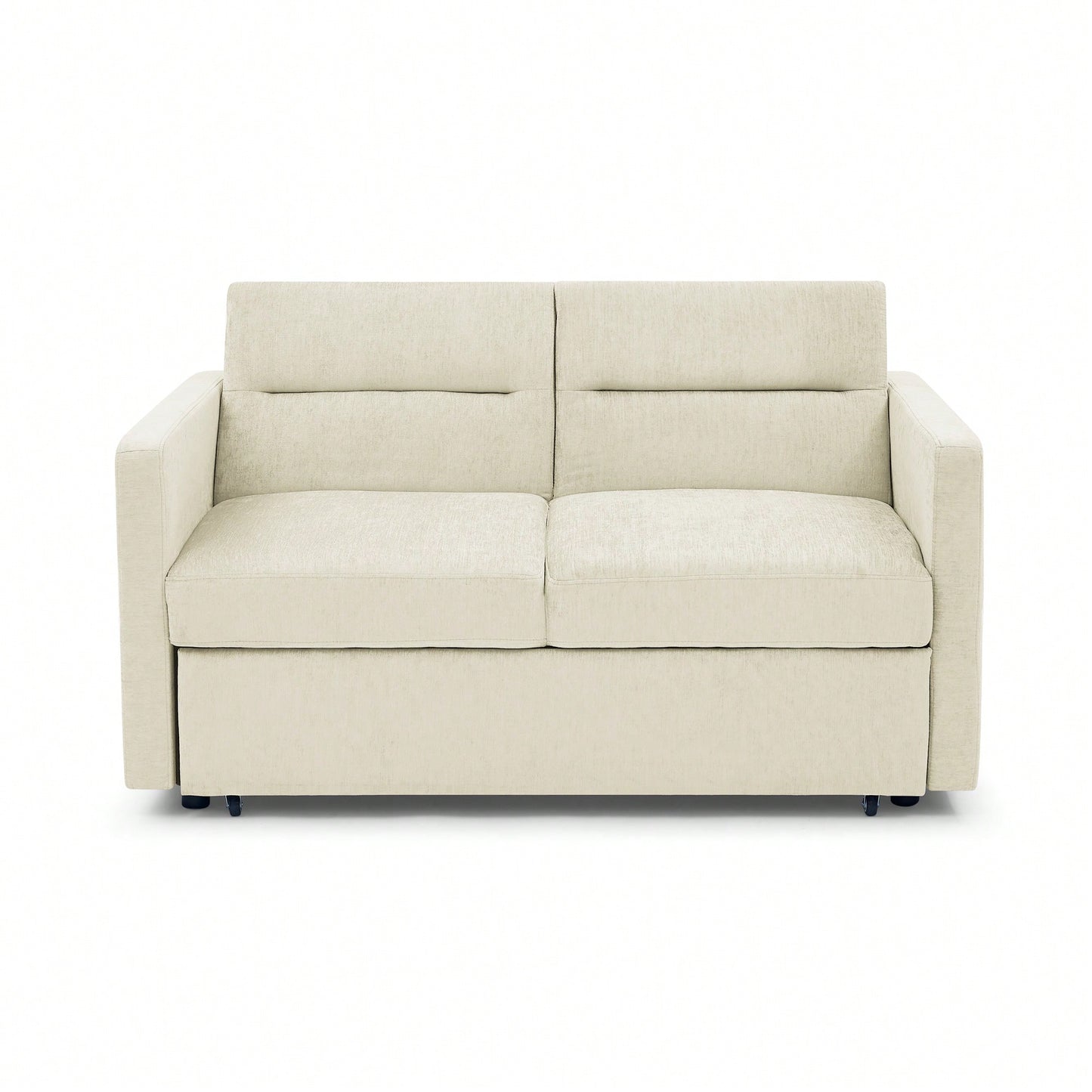 Versatile Beige Loveseat Sofa Bed With Pull-Out Bed Adjustable Backrest And Arm Pockets 54.5x33x31.5 Inches