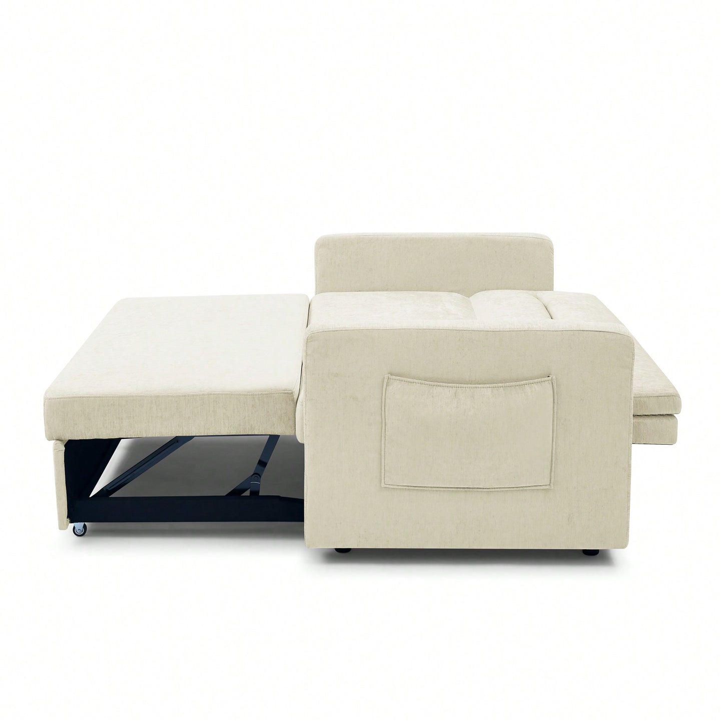 Versatile Beige Loveseat Sofa Bed With Pull-Out Bed Adjustable Backrest And Arm Pockets 54.5x33x31.5 Inches