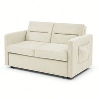 Versatile Beige Loveseat Sofa Bed With Pull-Out Bed Adjustable Backrest And Arm Pockets 54.5x33x31.5 Inches