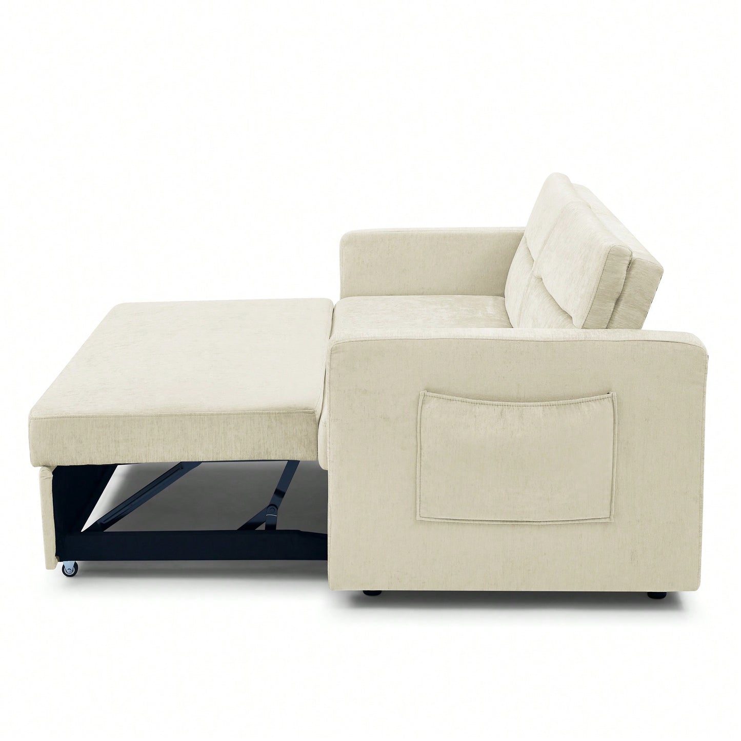 Versatile Beige Loveseat Sofa Bed With Pull-Out Bed Adjustable Backrest And Arm Pockets 54.5x33x31.5 Inches