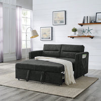 Versatile Beige Loveseat Sofa Bed With Pull-Out Bed Adjustable Backrest And Arm Pockets 54.5x33x31.5 Inches