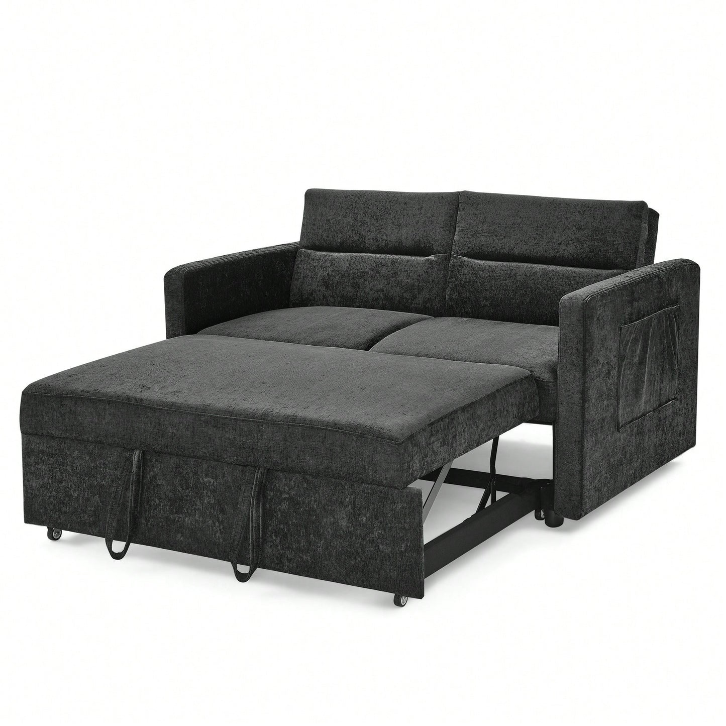 Versatile Beige Loveseat Sofa Bed With Pull-Out Bed Adjustable Backrest And Arm Pockets 54.5x33x31.5 Inches