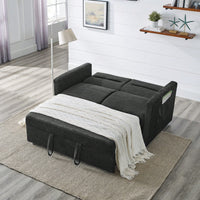 Versatile Beige Loveseat Sofa Bed With Pull-Out Bed Adjustable Backrest And Arm Pockets 54.5x33x31.5 Inches