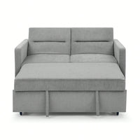 Versatile Beige Loveseat Sofa Bed With Pull-Out Bed Adjustable Backrest And Arm Pockets 54.5x33x31.5 Inches