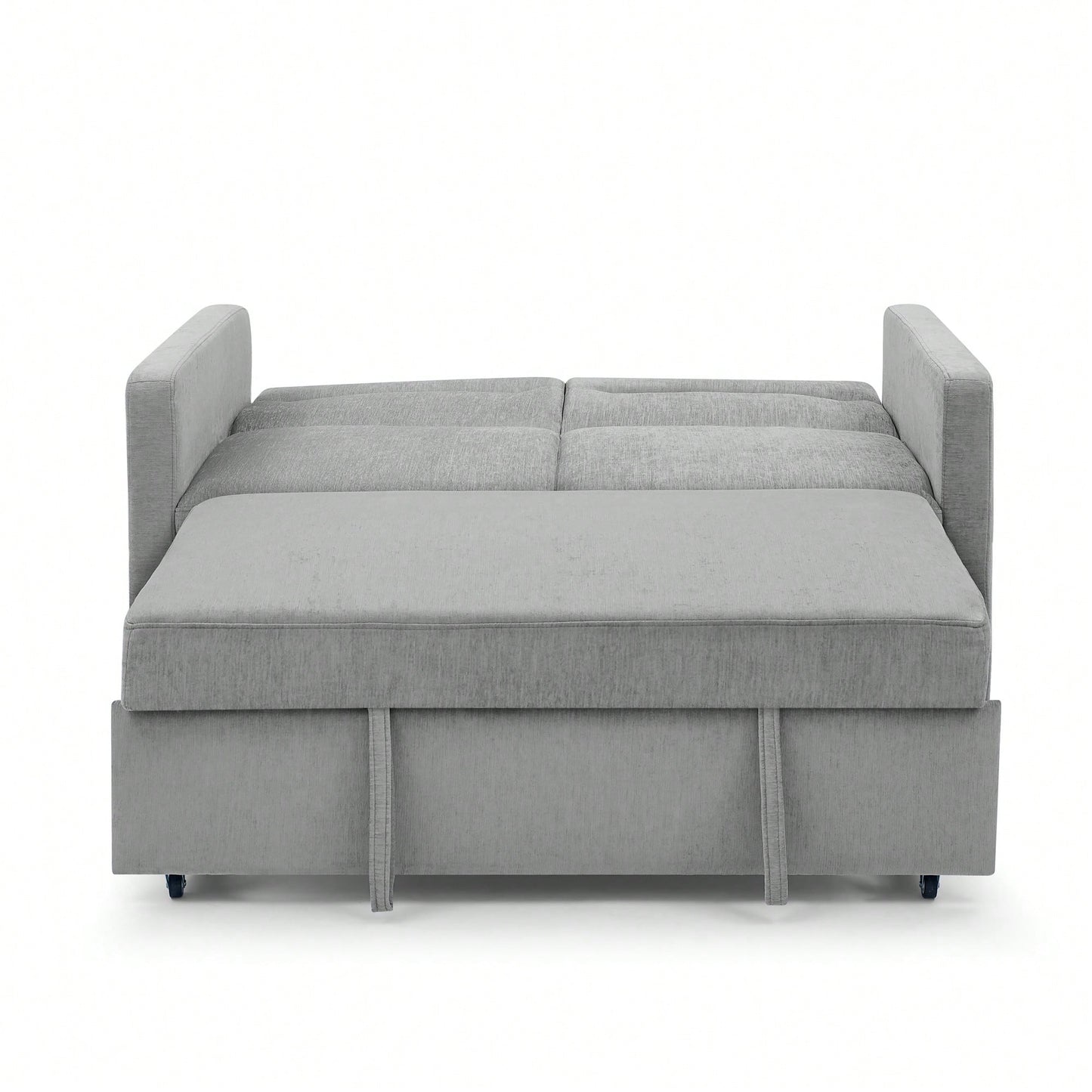 Versatile Beige Loveseat Sofa Bed With Pull-Out Bed Adjustable Backrest And Arm Pockets 54.5x33x31.5 Inches