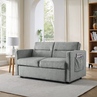 Versatile Beige Loveseat Sofa Bed With Pull-Out Bed Adjustable Backrest And Arm Pockets 54.5x33x31.5 Inches