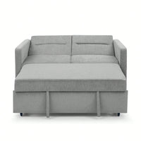 Versatile Beige Loveseat Sofa Bed With Pull-Out Bed Adjustable Backrest And Arm Pockets 54.5x33x31.5 Inches