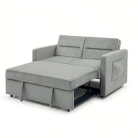 Versatile Beige Loveseat Sofa Bed With Pull-Out Bed Adjustable Backrest And Arm Pockets 54.5x33x31.5 Inches