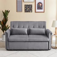 Modern Velvet Convertible Loveseat Sleeper Sofa with Lumbar Pillows Adjustable Pull-Out Bed and Removable Armrest for Living Room Office