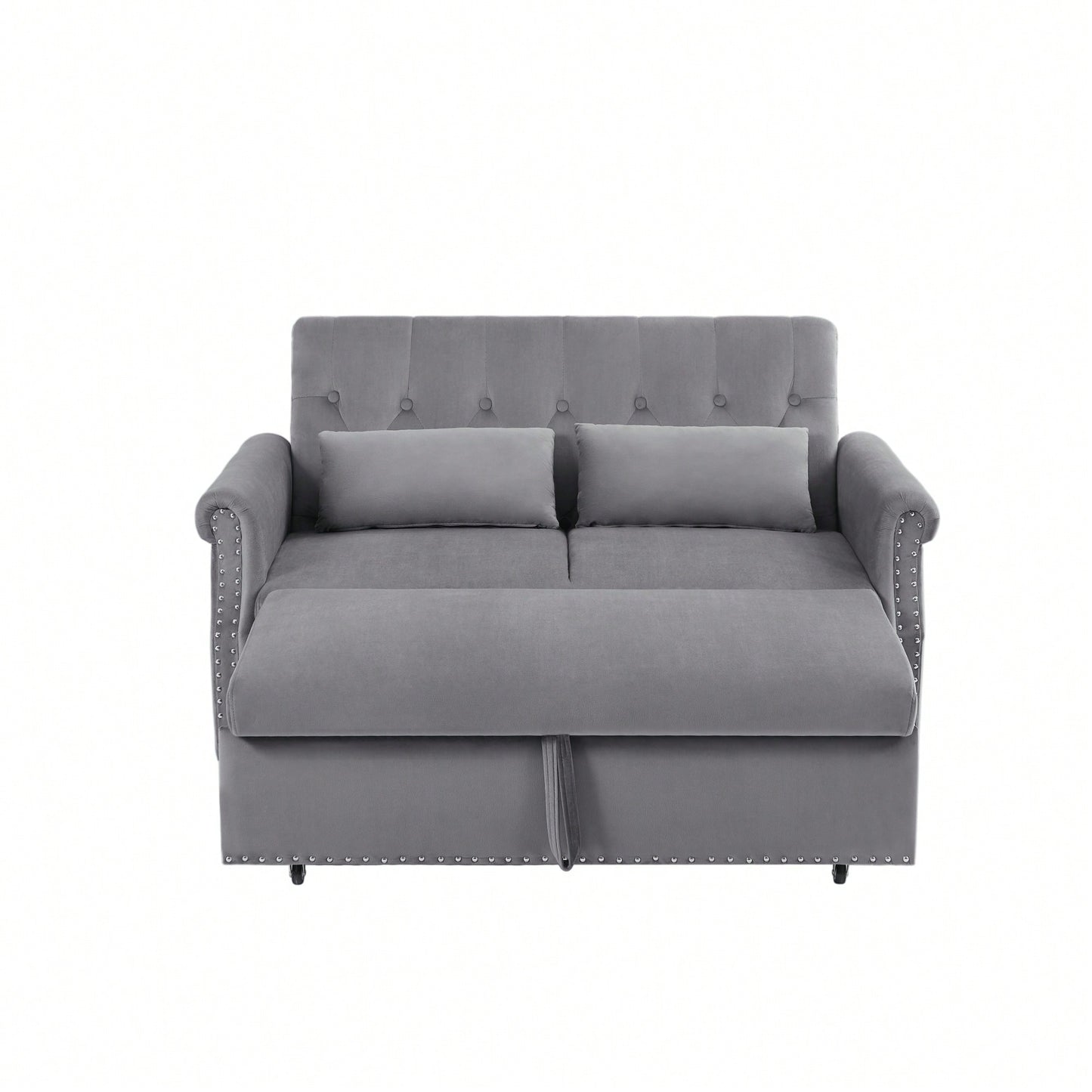 Modern Velvet Convertible Loveseat Sleeper Sofa with Lumbar Pillows Adjustable Pull-Out Bed and Removable Armrest for Living Room Office