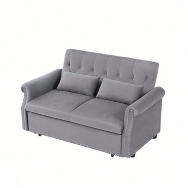 Modern Velvet Convertible Loveseat Sleeper Sofa with Lumbar Pillows Adjustable Pull-Out Bed and Removable Armrest for Living Room Office