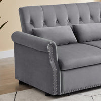 Modern Velvet Convertible Loveseat Sleeper Sofa with Lumbar Pillows Adjustable Pull-Out Bed and Removable Armrest for Living Room Office