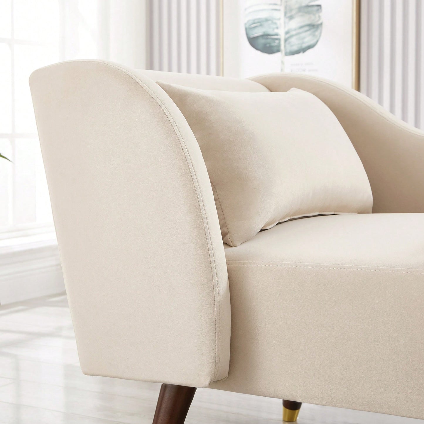 Elegant Beige Velvet Chaise Lounge Chair For Stylish Living Room Decor