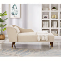 Elegant Beige Velvet Chaise Lounge Chair For Stylish Living Room Decor